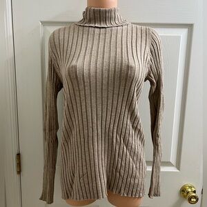Tan Ribbed Turtleneck Sweater